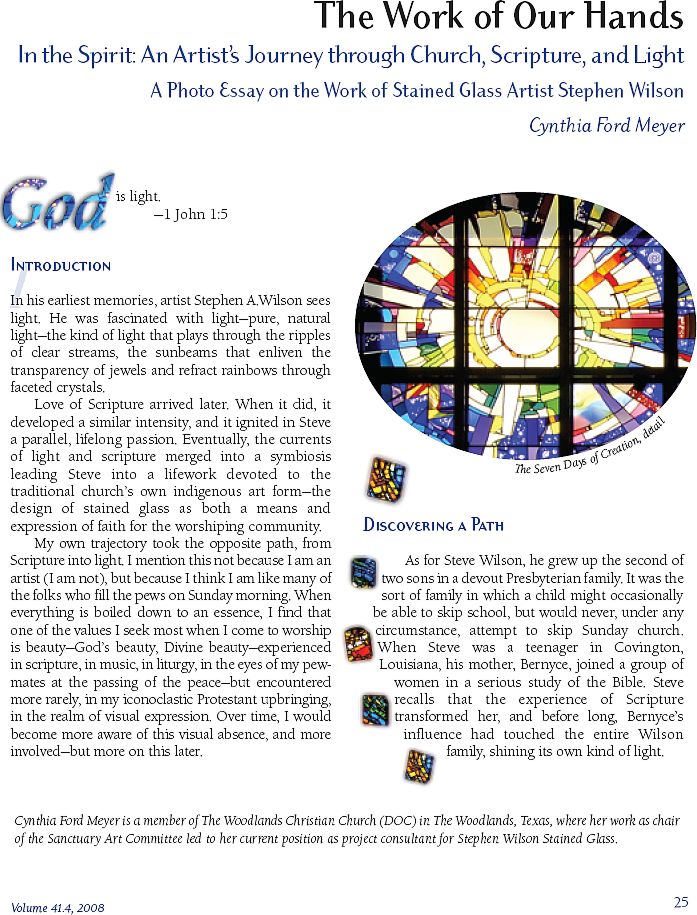 Page 1 of In the Spirit article from Call to Worship magazine